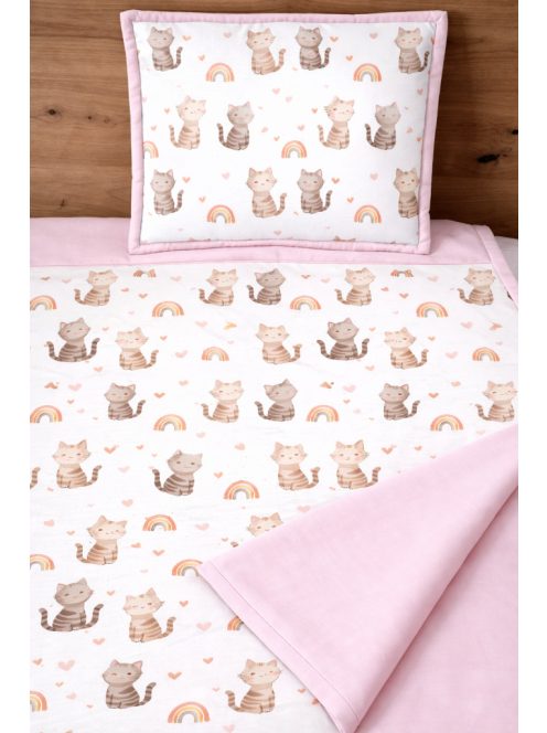 Cicák rózsaszín-Pamutvászon takaró párna szett