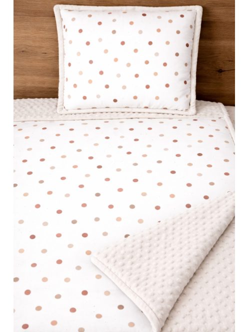Pöttyök bézs-minky, pamutvászon takaró párna szett