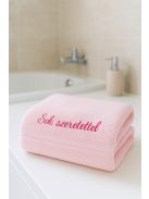 Prémium kézműves frottír törölköző – egyedi méretben, ripsz szalaggal szegve-rózsaszín /nagy méret/