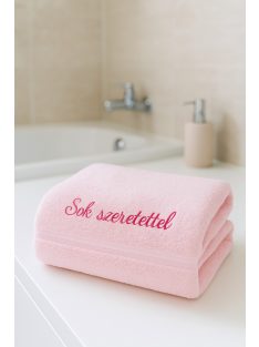   Prémium kézműves frottír törölköző – egyedi méretben, ripsz szalaggal szegve-rózsaszín /nagy méret/