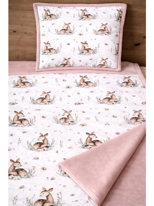 Őzikés mályva-Pamutvászon takaró párna szett