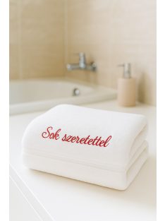   Prémium kézműves frottír törölköző – egyedi méretben, ripsz szalaggal szegve-fehér /nagy méret/