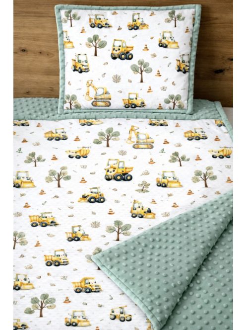 Sárga markolók,zsálya-minky, pamutvászon takaró párna szett