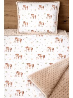 Lovacskák karamell-minky, pamutvászon takaró párna szett