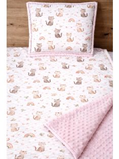 Cicák rózsaszín-minky, pamutvászon takaró párna szett