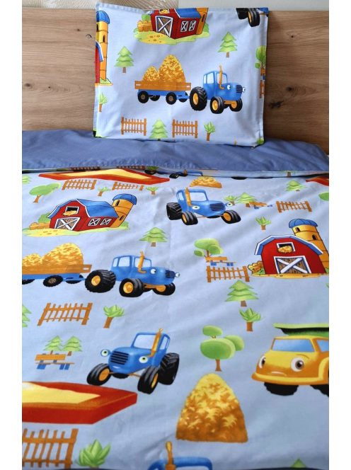 Minőségi pamutvászon ovis kezdő szett – 6 részes-farm kék-szilvakék mintával.