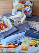 Minőségi pamutvászon ovis kezdő szett – 6 részes-farm kék-szilvakék mintával.