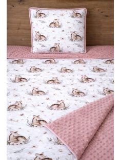 Őzikék mályva-minky, pamutvászon takaró párna szett