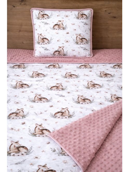 Őzikék mályva-minky, pamutvászon takaró párna szett