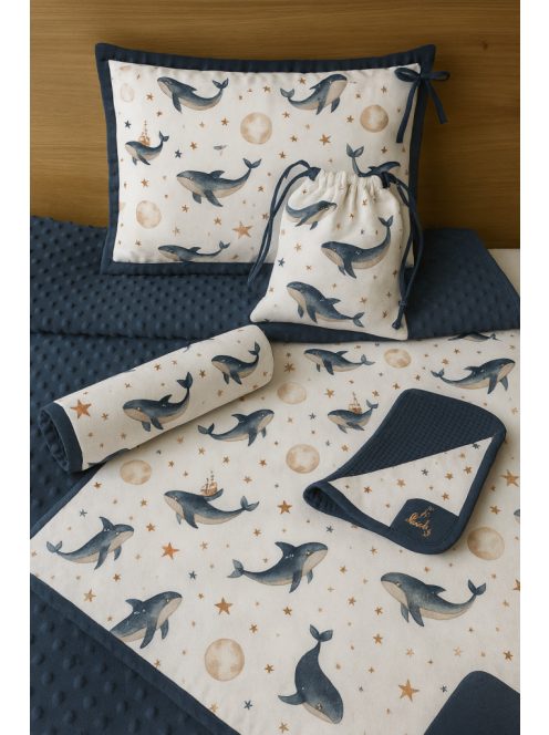 Bálnácskák tenger kékben szett-6 darabos-más színnel és hímzéssel  is kérhető