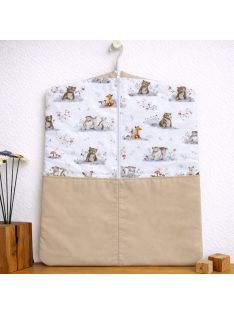   Ovis zsák- Bájos erdei család-bézs-100% pamutvászonból, dupla zsebbel