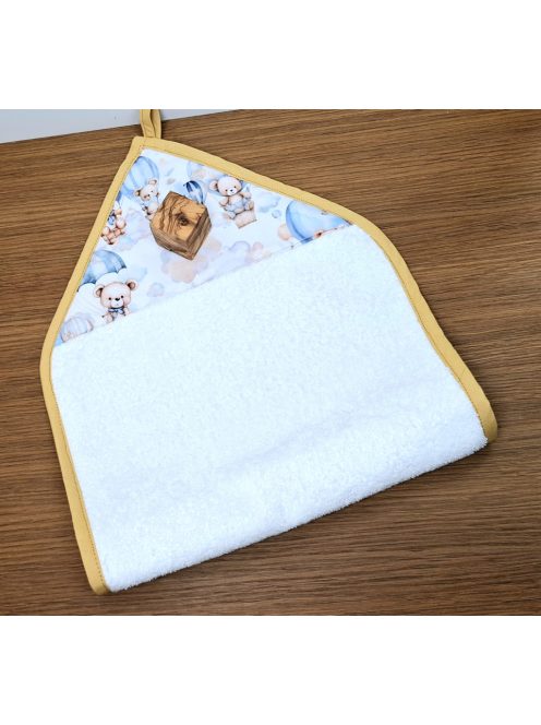 Maci kék-mustár-prémium takaró, párna huzat-6 darabos, ovis kezdő szett.