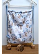 Maci kék-mustár-prémium takaró, párna huzat-6 darabos, ovis kezdő szett.