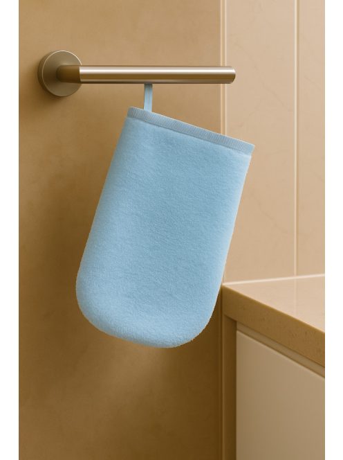 Prémium kézműves frottír törölköző – egyedi méretben, ripsz szalaggal szegve-világos kék /nagy méret/