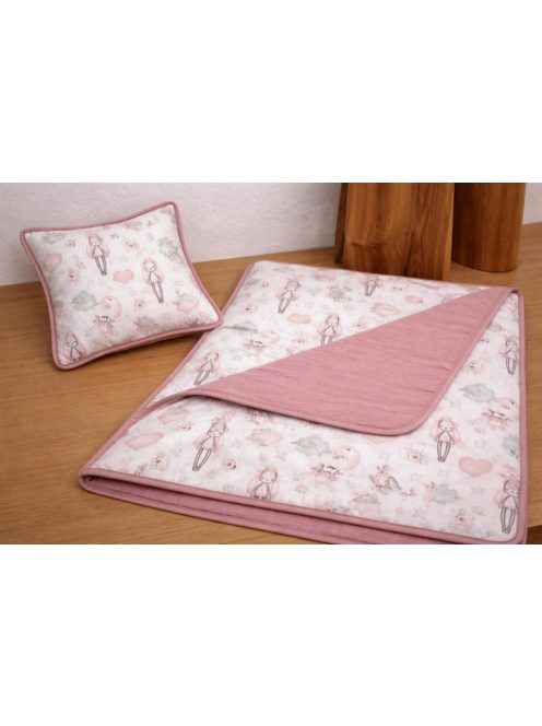 Tündérlányok-mályva dupla géz,pamutvászon takaró szett,vatelinnel összevarrva