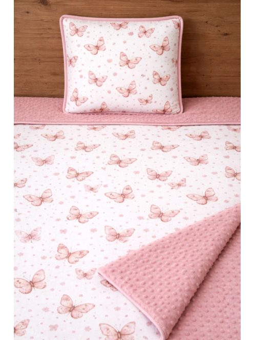 Pillangók mályva-minky, pamutvászon takaró párna szett