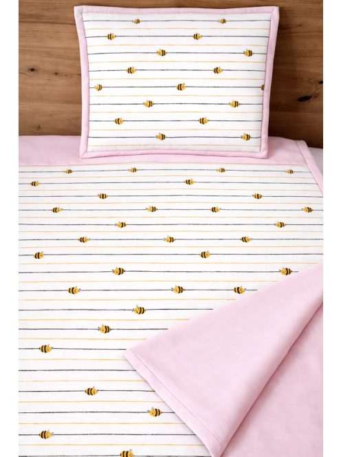 Csíkos méhecskék rózsaszín-Pamutvászon takaró párna szett