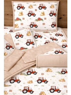   Minőségi pamutvászon ovis kezdő szett – 6 részes-Piros traktor mogyoró
