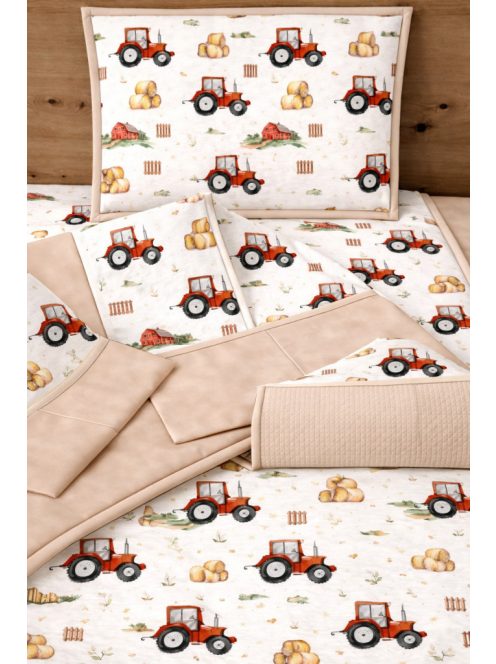 Minőségi pamutvászon ovis kezdő szett – 6 részes-Piros traktor mogyoró