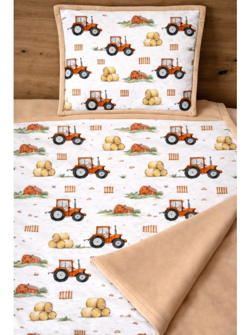 Minőségi pamutvászon ovis kezdő szett – 6 részes-Piros traktor mogyoró