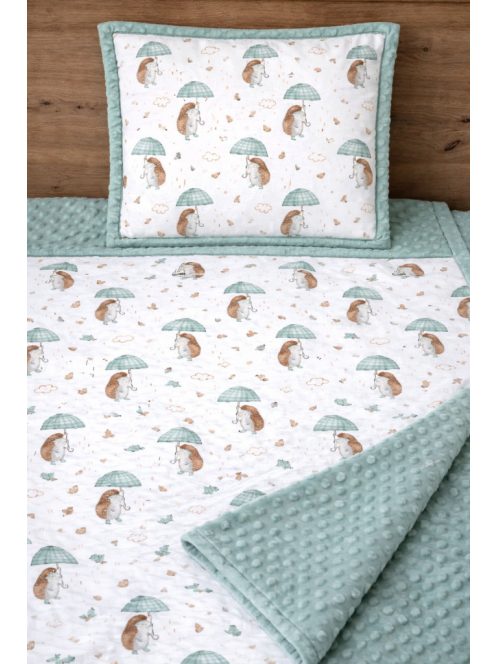 Sünik,zsálya -minky, pamutvászon takaró párna szett