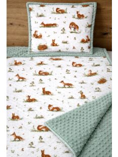 Róka élet,zsálya-minky, pamutvászon takaró párna szett