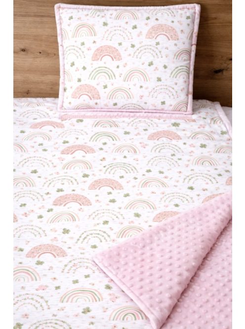 Szivárvány rózsaszín-minky, pamutvászon takaró párna szett